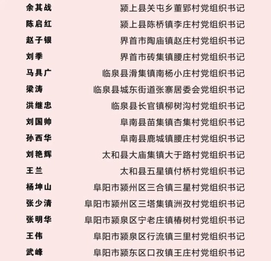 全省“皖美村支书”名单公布！<em>阜阳</em>16人入选！