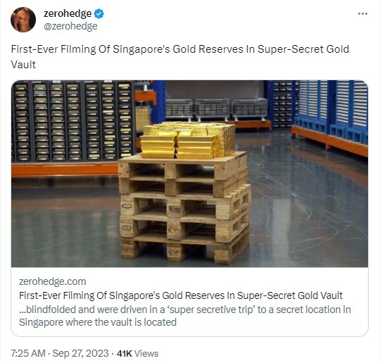 秘密金库首次曝光！新加坡127.4吨国家黄金储备问世 外媒：另外...