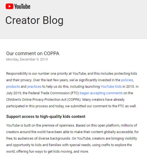 YouTube希望FTC放宽儿童<em>在线</em>隐私保护法的限制