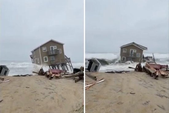 美国两栋海滨<em>别墅</em>被海浪冲塌<em> 房屋</em>在海面上漂浮