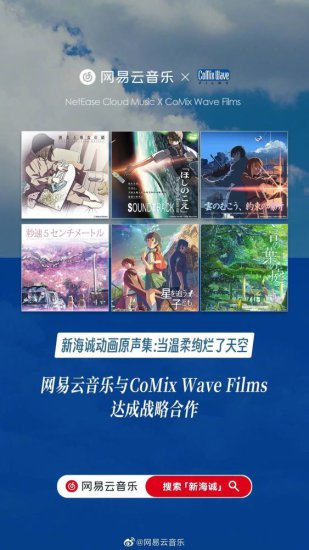 网易云音乐：与日本动画<em>制作公司</em>CoMix Wave Films达成战略合作