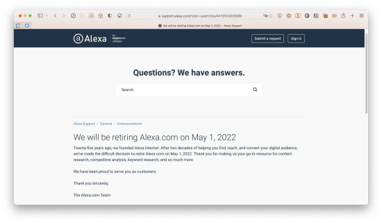 提供<em>网站排名</em>数据的 Alexa 将在明年 5 月关闭