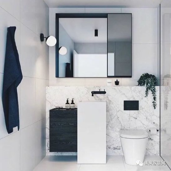 黑白双色浴室<em>装修</em>设计，越简约越完美，下次买房也要这样装！