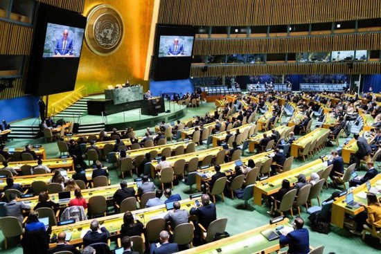 联大通过决议后，以色列代表当众粉碎<em>联合国</em>宪章