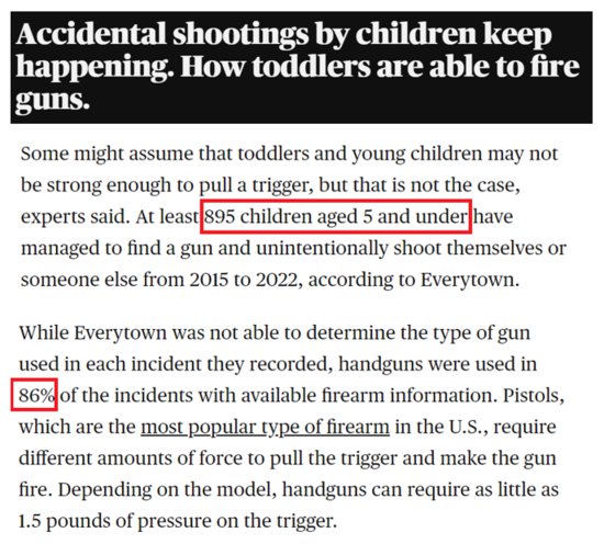 枪支是导致儿童和青少年死亡的<em>主要原因</em> 大约64%的美国儿童意外...