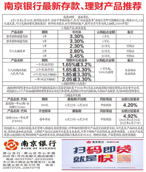 <em>南京银行大额存单</em> 年<em>利率</em>3.45% 三年期