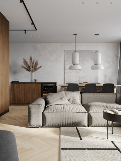 78㎡现代公寓就以自然灰粽布局，<em>全</em>室呈现简约不简单的生活氛围