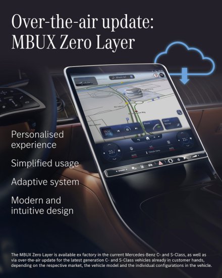奔驰 C / S 级海外推送 MBUX Zero Layer<em> 免费</em> OTA 升级，带来...