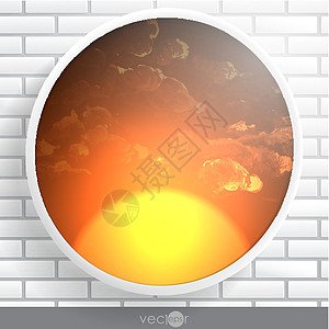 带有<em>框架</em>的抽象圆形网络橙子天空晴天气氛假期天堂艺术水彩插图