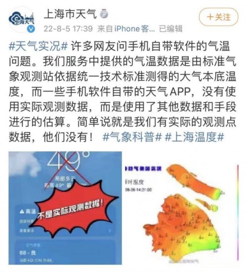 气温达51℃？<em> 上海市</em>气象局：一些天气APP没有实际观测数据