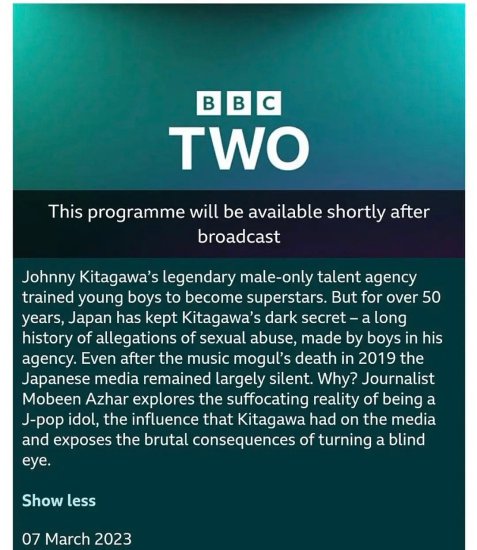 omg，英国电视台BBC下周要播出前杰尼斯社长喜多川<em>事件纪录</em>片