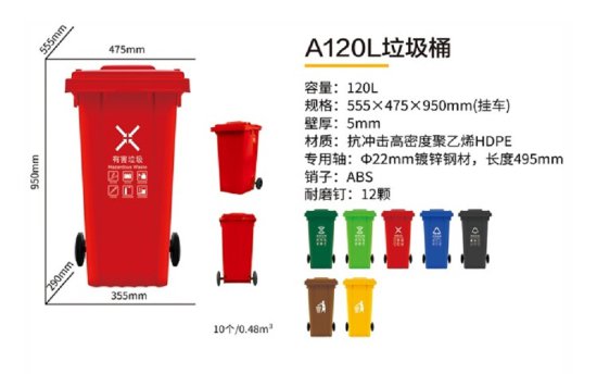 <em>批发塑料</em>垃圾桶 120L环卫垃圾桶 国标四色分类垃圾桶