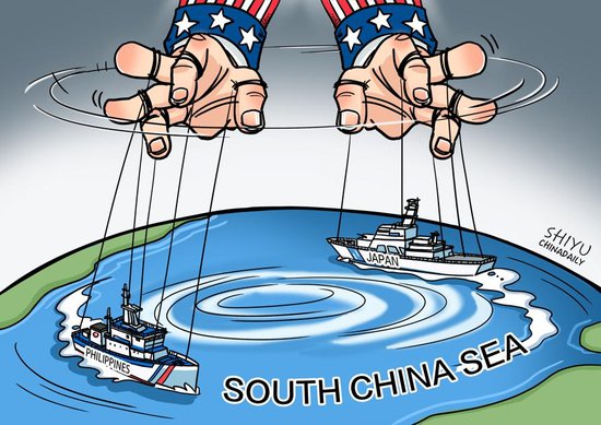 中国日报漫画：<em>菲</em>、日南海兴风作浪，美国背后支持