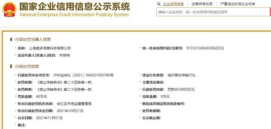 上海奥多信息科技有限公司组织策划传销被罚60万