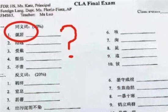 外国知名高中中文试卷，中国孩子第一题就被难倒：我学了假中文