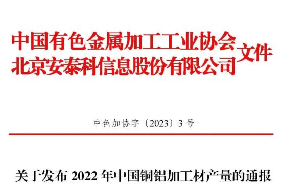 关于发布2022年<em>中国</em>铜铝加工材产量的<em>通报</em>