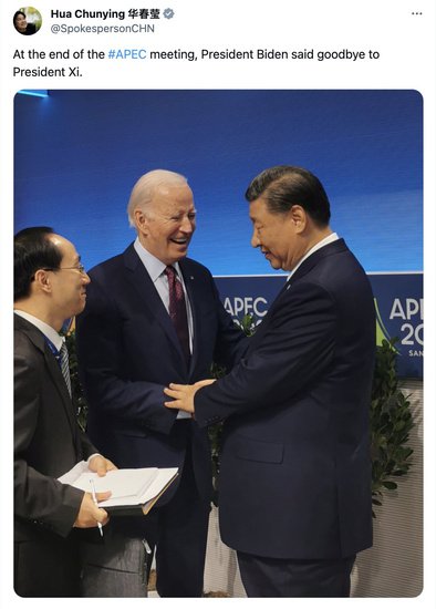 APEC会议结束<em>时</em>，<em>拜登</em>总统与习近平主席话别