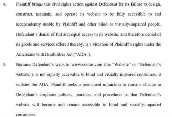 Oculus被控告违反《美国联邦<em>残疾人</em>法》