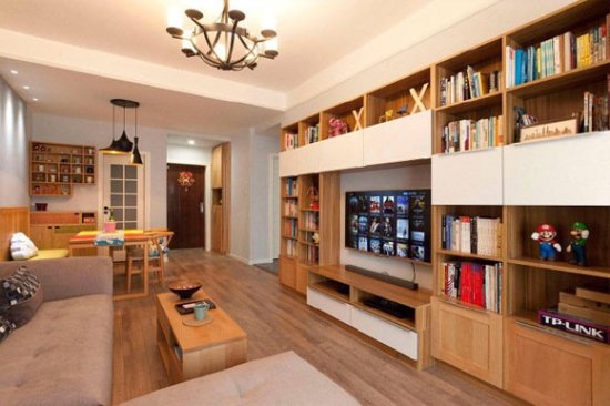 客厅装满书柜配书桌，北欧+MUJI设计的两房，这才是<em>真正的实用</em>...