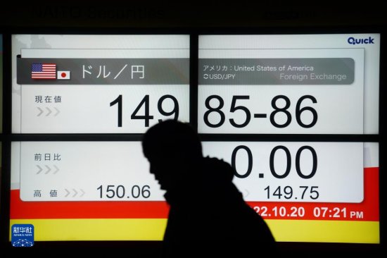 东京外汇市场日元对美元汇率一度跌破150比1<em>水平线</em>