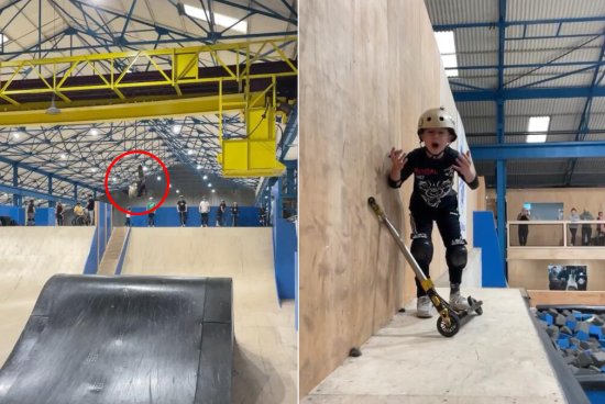 英国10岁男孩骑滑板车在<em>空中旋转</em>720度 落地后激动尖叫