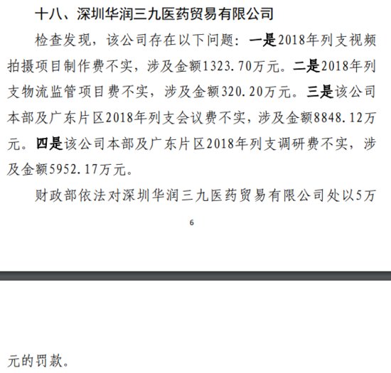 财政部对深圳华润三九医药贸易有限公司作出行政处罚