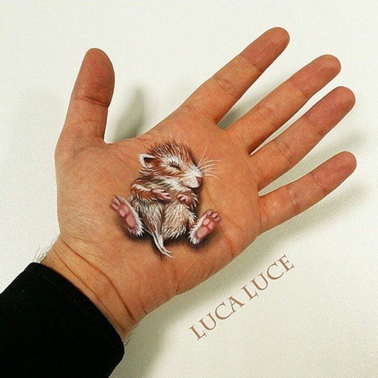 意大利艺术家在<em>手掌上</em>创作逼真三维画